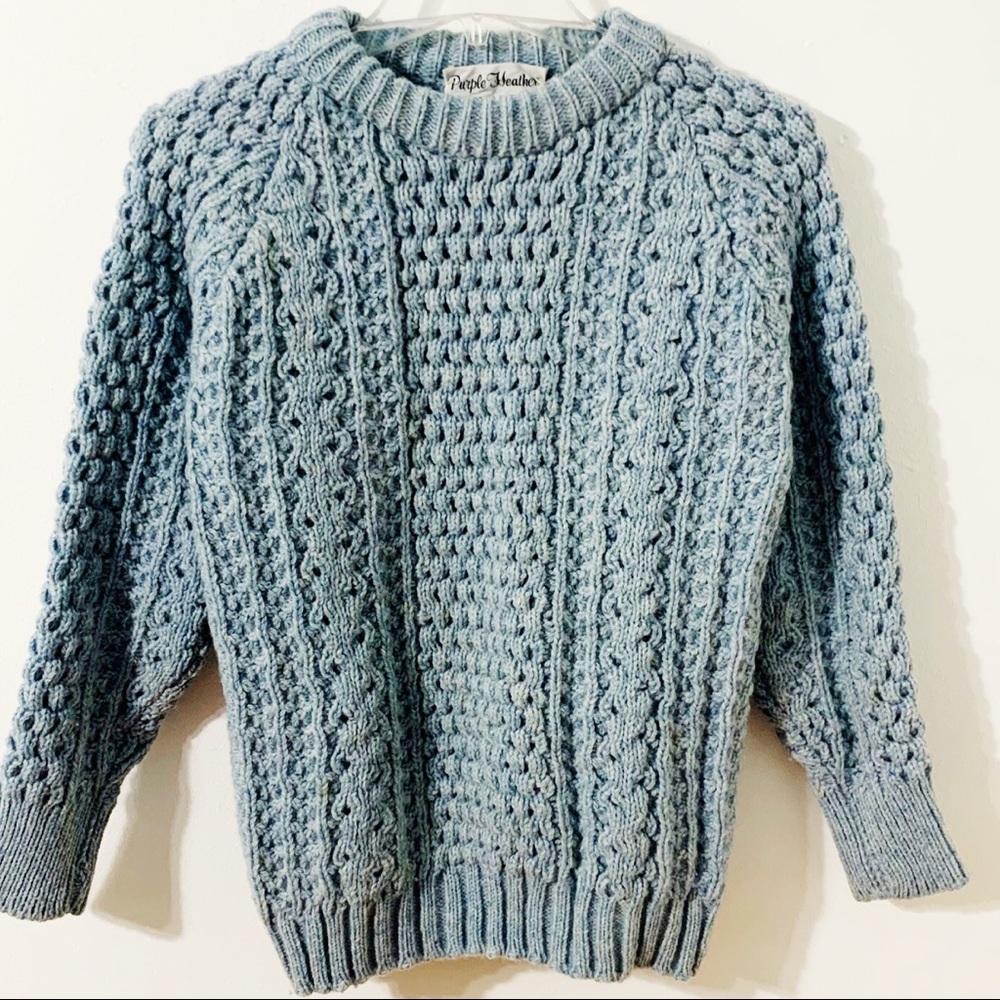 Vintage Purple Heather Pure Wool Cable Knit and Various Knit Fisherman’s Sweater